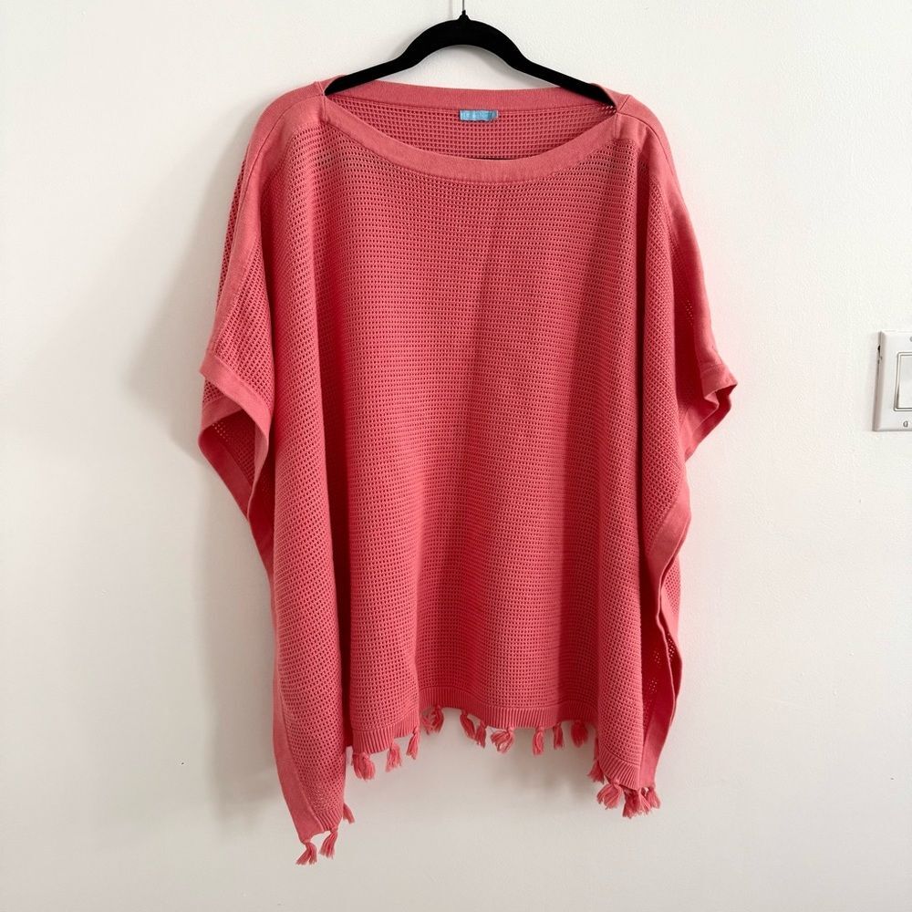 J. McLaughlin Coral ORANGE PonchoSweater Knit 100% Cotton  One Size - Picture 2 of 6
